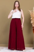 Beli Lastikli Pliseli Şifon Pantolon 6030-Bordo - 1