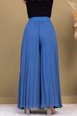 Beli Lastikli Pliseli Şifon Pantolon 6030-İndigo - 7