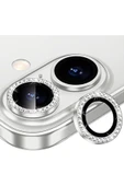 EVAX  (TAŞLI LENS) Iphone 16 / 16 Plus Uyumlu Taşlı Beyaz Kamera Lens Koruyucu - 1