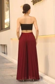 Beli Lastikli Pliseli Şifon Pantolon 6030-Bordo - 5