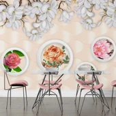 3D Halka ve Pembe Çiçek Duvar Kağıdı Baskı thumbnail 5