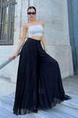 Beli Lastikli Pliseli Şifon Pantolon 6030-Siyah thumbnail 1