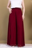 Beli Lastikli Pliseli Şifon Pantolon 6030-Bordo - 2