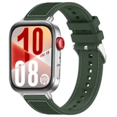 Huawei Watch Fit 4 Fit 4 Pro İle Uyumlu Dikiş Desenli Metal Tokalı Dokuma Silikon Kordon  Haki - 1