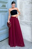 Beli Lastikli Pliseli Şifon Pantolon 6030-Bordo - 2