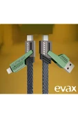 EVAX  4’lü 2in2 1.5mt Data ve Şarj Kablosu Kablosu Type-C Lightning Bir Arada - 1