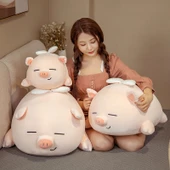 Sevimli Melek Sakura Domuz Peluş Oyuncak - Sakura Pembe - 40cm - 1