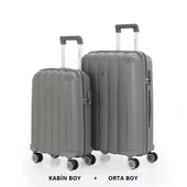MÇS Bavul Orta ve Kabin 2li Set Kırılmaz Silikon Valiz V305 Gri thumbnail 1