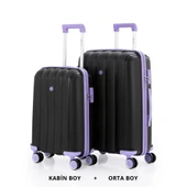 MÇS Bavul Orta ve Kabin 2li Set Kırılmaz Silikon Valiz V305 Siyah/Lila - 1