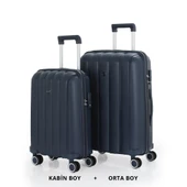 MÇS Bavul Orta ve Kabin 2li Set Kırılmaz Silikon Valiz V305 Laci thumbnail 1