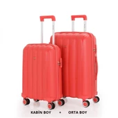 MÇS Bavul Orta ve Kabin 2li Set Kırılmaz Silikon Valiz V305 Mercan thumbnail 1