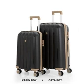 MÇS Bavul Orta ve Kabin 2li Set Kırılmaz Silikon Valiz V305 Siyah/Şampanya thumbnail 1
