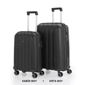 MÇS Bavul Orta ve Kabin 2li Set Kırılmaz Silikon Valiz V305 Siyah - 1