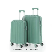 MÇS Bavul Orta ve Kabin 2li Set Kırılmaz Silikon Valiz V305 SuYeşili - 1