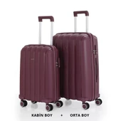 MÇS Bavul Orta ve Kabin 2li Set Kırılmaz Silikon Valiz V305 Mürdüm thumbnail 1