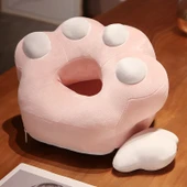 Kedi Pati Peluş Uyku Yastığı - Pembe - 35x30x25cm - 1