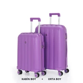 MÇS Bavul Orta ve Kabin 2li Set Kırılmaz Silikon Valiz V305 Mor - 1