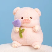 Lale Desenli Domuz Peluş Oyuncak - Mor Çiçek, 30cm - 5