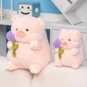 Lale Desenli Domuz Peluş Oyuncak - Mor Çiçek, 30cm - 6