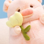 Lale Desenli Domuz Peluş Oyuncak - Mor Çiçek, 30cm - 10