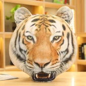 Simülasyon Kaplan Kafası Peluş Yastık - Sarı 45x40cm - 4