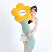 Çiçek Tasarımlı Uzun Peluş Yastık - Kahve 80cm - 11