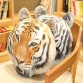 Simülasyon Kaplan Kafası Peluş Yastık - Sarı 45x40cm - 10