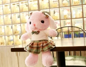 JK Tarzı Elbiseli Tavşan Peluş Oyuncak - Pembe Tavşan - Pembe Elbise - 50cm - 7