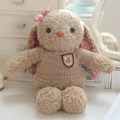 Peluş Tavşan Oyuncak - Açık Kahverengi Kahverengi Çizgili Kazaklı 35cm - 9
