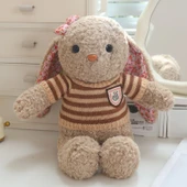 Peluş Tavşan Oyuncak - Açık Kahverengi Kahverengi Çizgili Kazaklı 35cm - 1