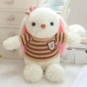 Peluş Tavşan Oyuncak - Açık Kahverengi Kahverengi Çizgili Kazaklı 35cm - 12