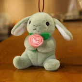 Sevimli Tavşan Peluş Anahtarlık - Çiçek Desenli Yeşil - 12cm - 1