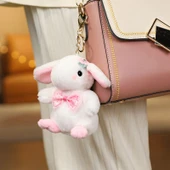 Sevimli Tavşan Peluş Anahtarlık - Çiçek Desenli Yeşil - 12cm - 7