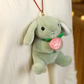 Sevimli Tavşan Peluş Anahtarlık - Çiçek Desenli Yeşil - 12cm - 8