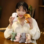 Sevimli Tavşan Peluş Anahtarlık - Çiçek Desenli Yeşil - 12cm - 9