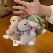 Sevimli Tavşan Peluş Anahtarlık - Çiçek Desenli Yeşil - 12cm - 6