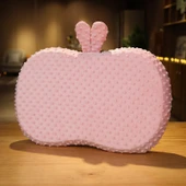 Çift Taraflı Rattan Mat Fasulye Kadife Yastık - Pembe Tavşan 35x55cm - 11