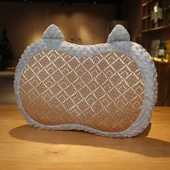 Çift Taraflı Rattan Mat Fasulye Kadife Yastık - Pembe Tavşan 35x55cm - 10