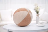 Çok Fonksiyonlu Yuvarlak Top Peluş Yastık - Süt Beyaz ve Haki - 30cm - 9