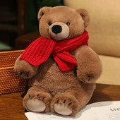 Kahverengi Ayıcık - Kırmızı Atkılı Peluş Oyuncak - 33cm thumbnail 1
