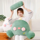 Çizgi Film Dinozor Peluş Başlıklı Yatak Başı Bel Yastığı - Büyük 70x50cm - 4