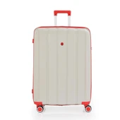 MÇS Bavul Büyük ve Orta 2li Set Kırılmaz Silikon Valiz V305 Kemik/Mercan - 2
