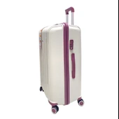 MÇS Bavul Büyük ve Orta 2li Set Kırılmaz Silikon Valiz V305 Kemik/Mürdüm - 3