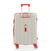 MÇS Bavul Büyük ve Orta 2li Set Kırılmaz Silikon Valiz V305 Kemik/Mercan - 4