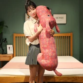 Üç Katlı Gazlı Yatan Köpek Peluş Yastık Bebek - Çiçekli Desen Mor - 95cm - 7
