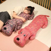 Üç Katlı Gazlı Yatan Köpek Peluş Yastık Bebek - Çiçekli Desen Mor - 95cm - 10