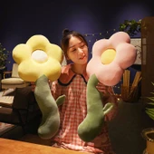 Çiçek Tasarımlı Uzun Peluş Yastık - Sarı Normal - 130cm - 10