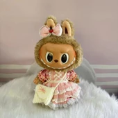 38cm Labubu Bebek Elbisesi - Pembe Ekose Elbise + Küçük Çanta - 1