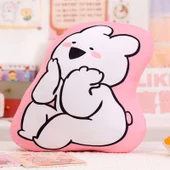 Sevimli Tavşan Baskılı Peluş Yastık - Pembe Çene, 10cm Anahtarlık - 7