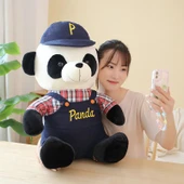 Askılı Panda Peluş Oyuncak - Kırmızı Ekose - 50cm - 7